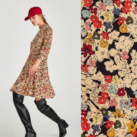 Zara Dresses & Skirts - Zara floral high neck dress, S